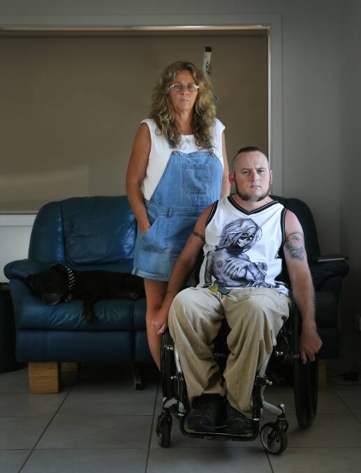 SERVICE DIFFICULTIES: Dawn Lhota of Mallabula and her son Graham Roberts of Tanilba Bay, concerned about privatised HomeCare and NDIS costs. Picture: Marina Neil.