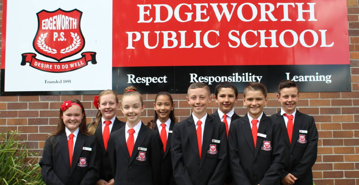 Proud: Edgeworth Public School's newly-inducted 2016 school captains and vice captains. They were inducted at a special assembly on Friday.