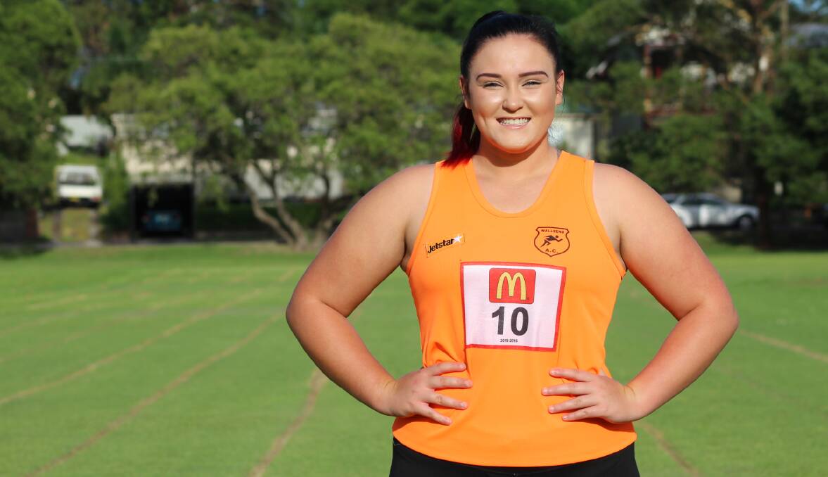 High achiever: Field athlete Steph Scigala, 15, at her home training ground - Federal Park, Wallsend. Steph is an accomplished Little Athletics competitor in shot put and discus. Picture: Georgia Osland