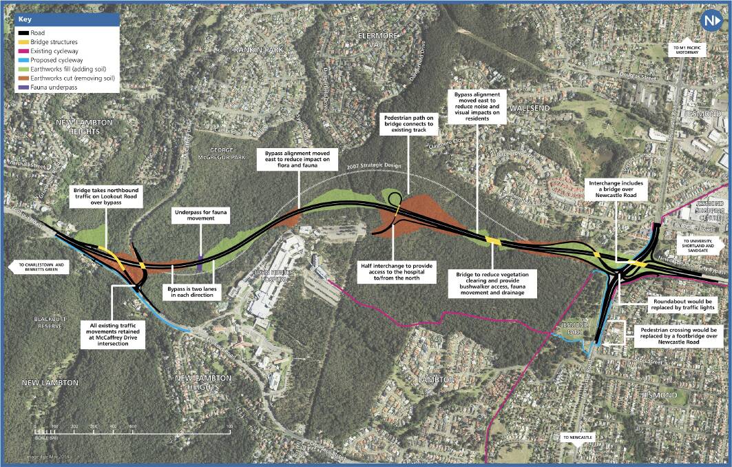 DETAIL: The revised bypass plan with key changes marked,
