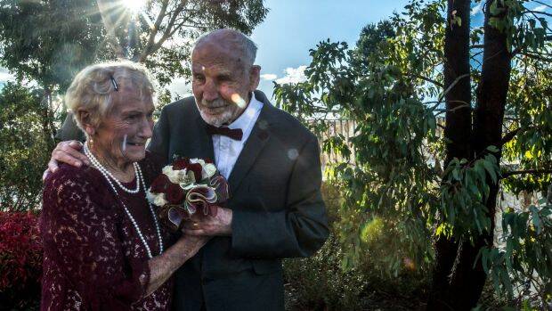 Holding hands and plenty of kissing will be the secrets to a happy marriage, newlyweds Sylvia Martin and Frank Raymond said. Photo: Karleen Minney
