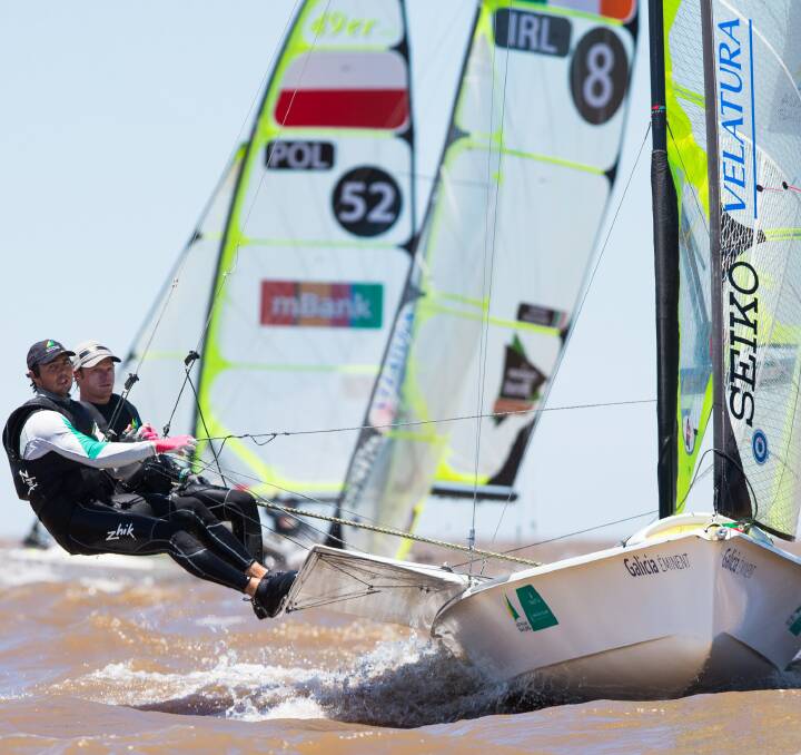 OLYMPIC DREAM: Nathan Outteridge and Iain Jensen competing at the 49er world championships in Buenos Aires.