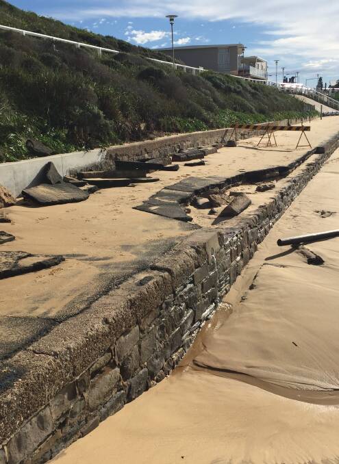 MEND: The seawall north of Merewether Surf House is also being reinforced.