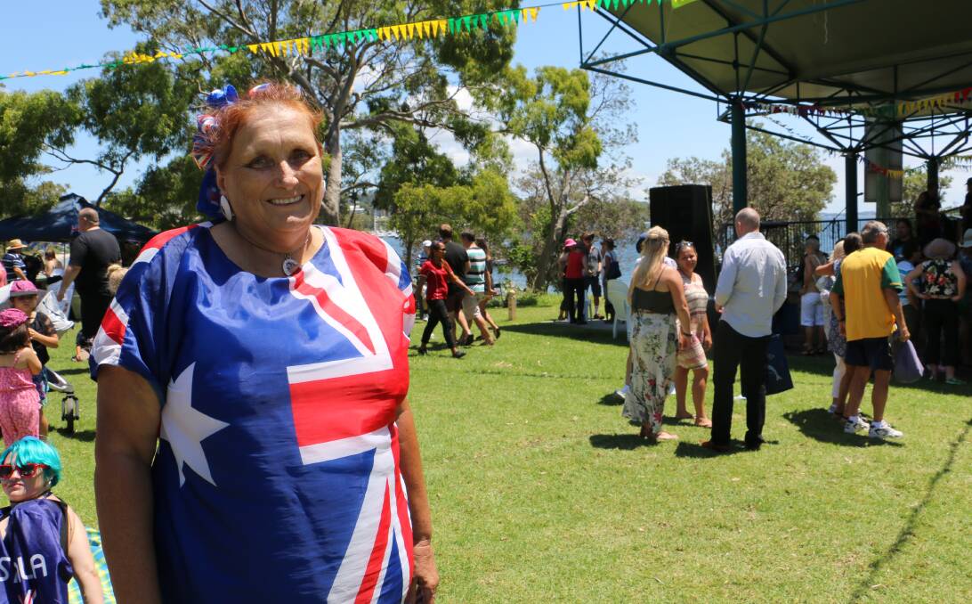 PATRIOTIC: Christine Blackett at the Nelson Bay Australia Day event.
