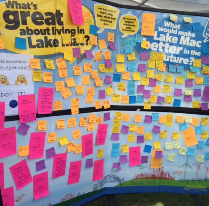 FABULOUS  INPUT: One of the ‘Ideas Walls’ from the Lake Macquarie consultation process.
