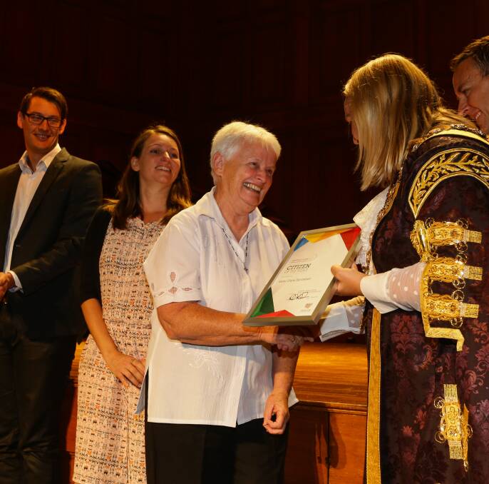 GREAT CHOICE: Sister Diana Santleben receives her Newcastle's Citizen of the Year award.
