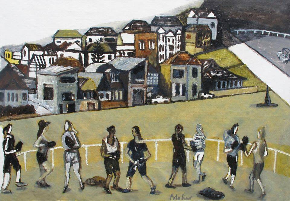 URBAN LANDSCAPE: One of Paul Maher's paintings featuring a boxing class at Bar Beach. 
