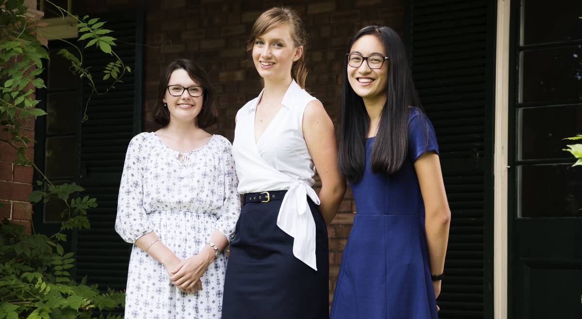 Honoured: Catherine Priestly, Kate Field and Angie Lu at Women's College in The University of Sydney. Picture: James Brickwood
