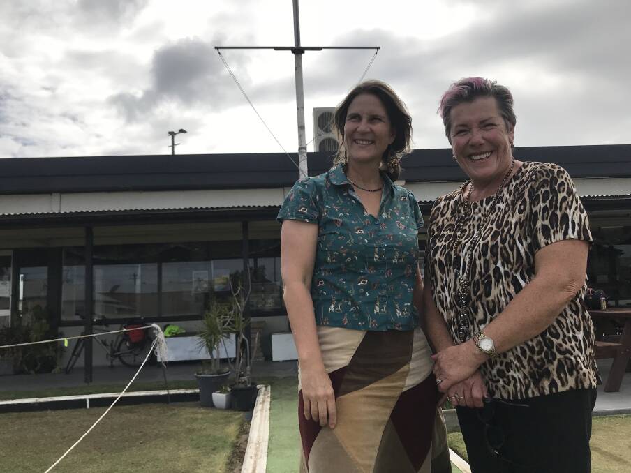 FUNDRAISER: Su Morley of Climate Action Newcastle with CEO of Carrington Bowling Club Jaci Lappin at the Carrington Bowling Club, which is raising funds to install a 50 kilowatt solar system. 