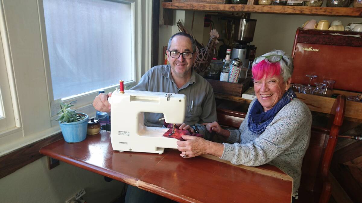 UPCYCLED: David Whitson and Melanie McKinnon sewing the seams of sustainability at The Commons. Picture: supplied