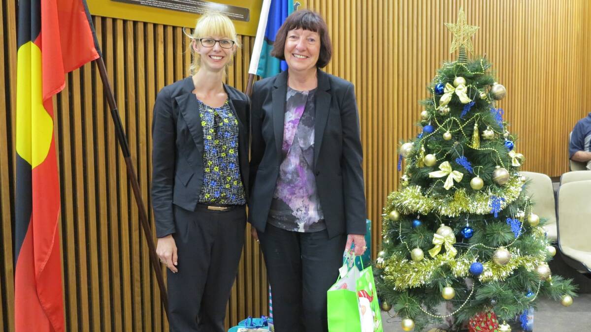 Picture: Mayor of Lake Macquarie, Kay Fraser, right, and Samaritans Communication Manager, Elizabeth Baker, at the launch of the Mayor’s Christmas Appeal.