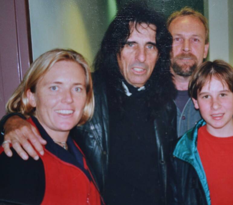 BRUSHED: Dr Margie Harris (left) with Alice Cooper and Paul Harris. 