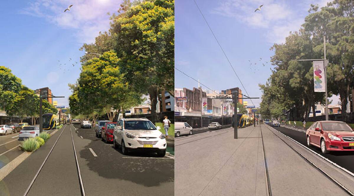 Contrasting visions: Council's design for Hunter Street (left) and Transport for NSW's.