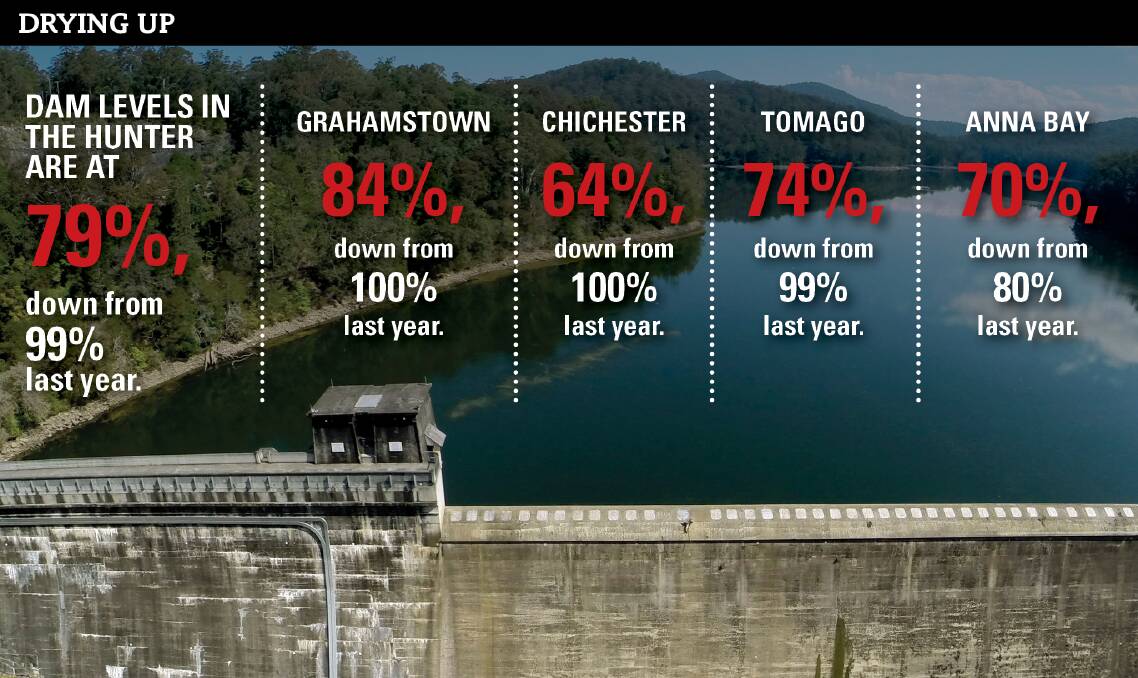 GOING DOWN: Chichester Dam's level is down a third on the same time last year and is now at its lowest January mark in a decade.  The dams have lost 53 billion litres since January 2016, equal to 23,000 Olympic swimming pools.
