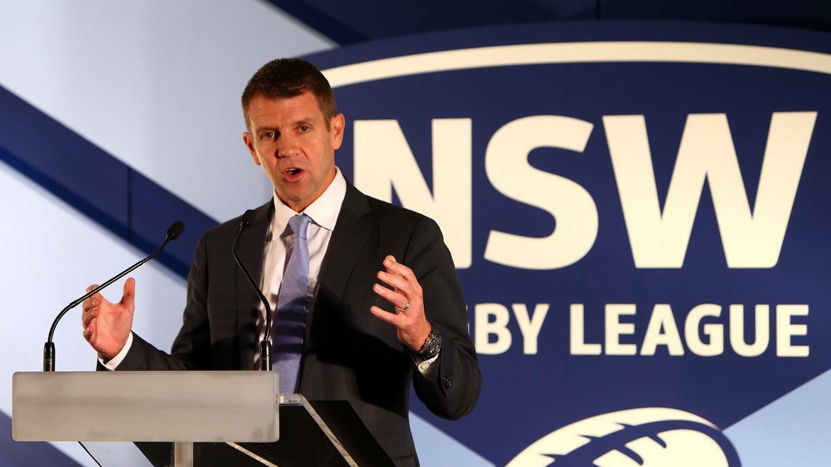NSW Premier Mike Baird speaks during the New South Wales Blues State of Origin team announcement at Hilton Sydney on May 20, 2014 in Sydney, Australia. Photo: Renee McKay/Getty Images
