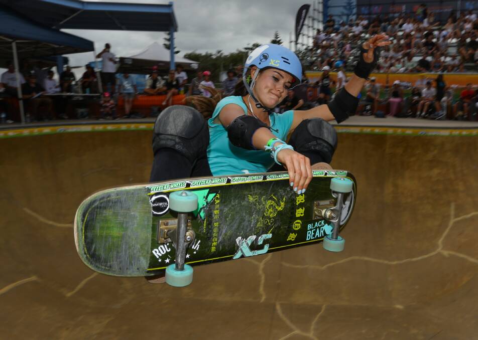 Amelia Brodka gets some air during the Australian Bowl-Riding Championships.