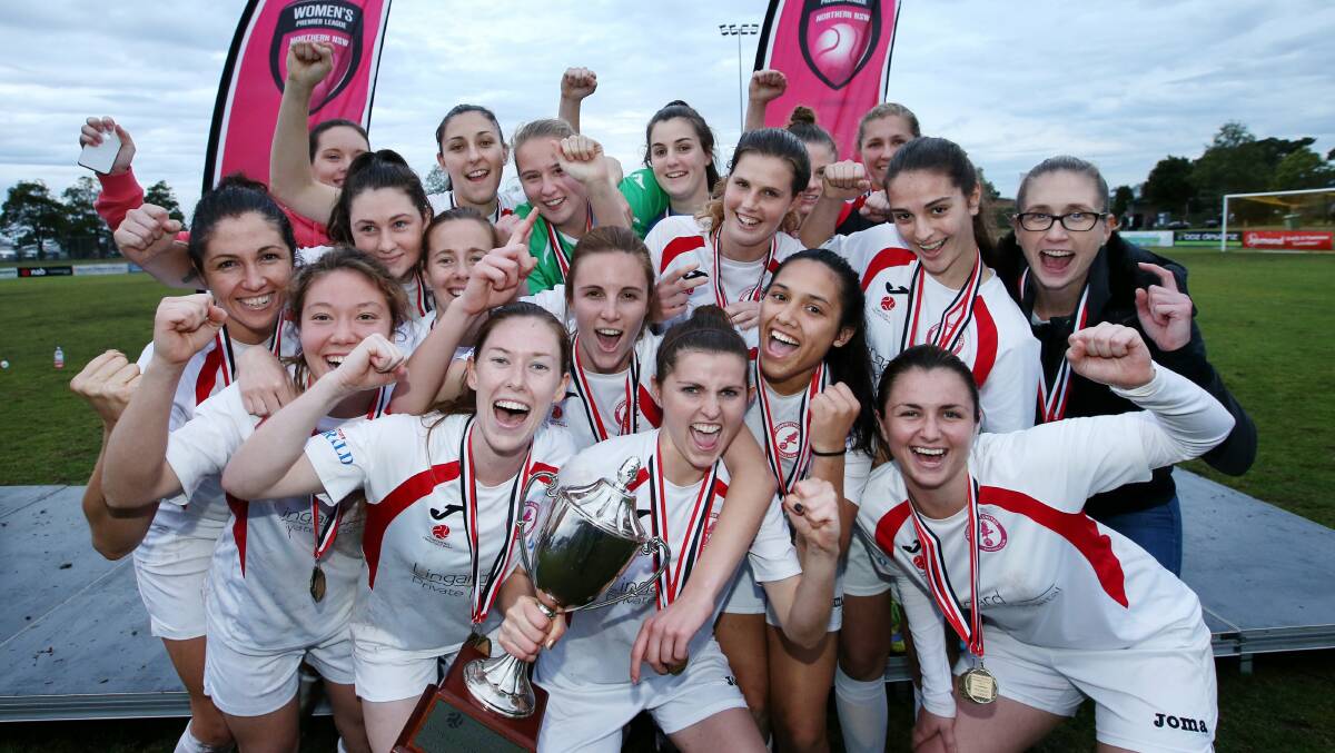 WINNERS: Defending Herald Women's Premier League champions Merewether United are celebrating all those who came before them with the club's inaugural Old Girls Day on July 10. Picture: Max Mason-Hubers