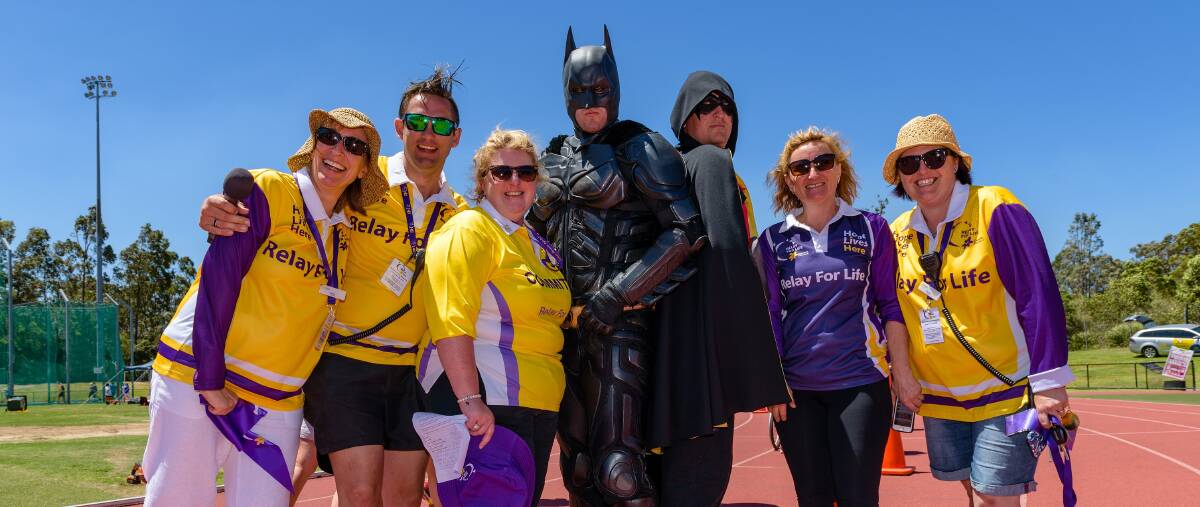 STAR POWER: Some superheroes stopped by Hunter Sports Centre at Glendale to lend their support to this year's Relay For Life.