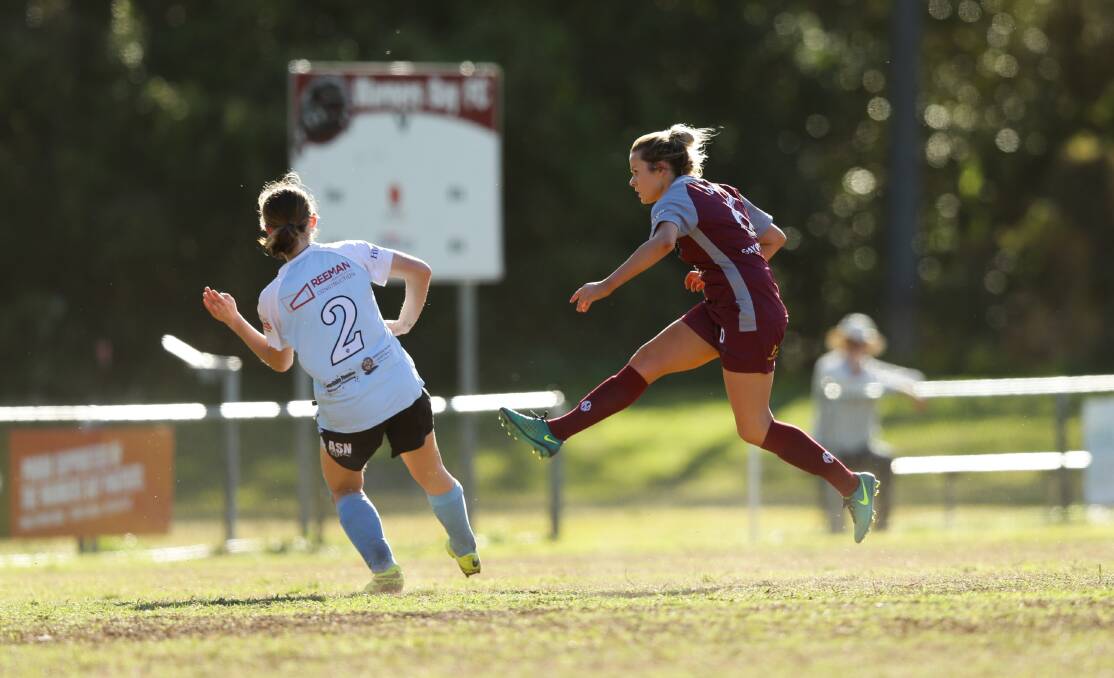 Semi-final action between Herald Women's Premier League sides Warners Bay and Mid North Coast at John Street Oval on Sunday. Pictures: Jonathan Carroll