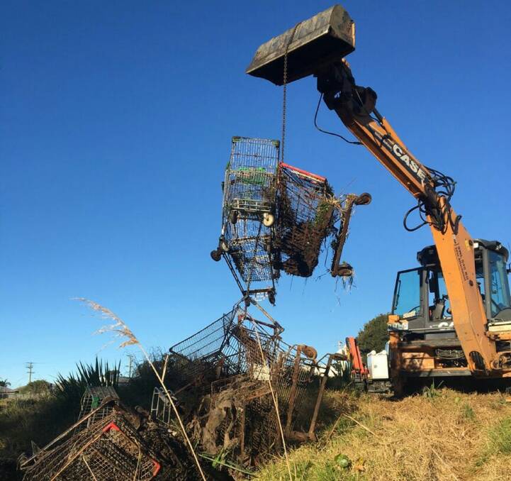 ENVIRONMENTAL IMPACT: In total 28 trolleys were removed from Scrubby Creek in an ongoing rehabilitation effort to clean up the area and improve water flow.
