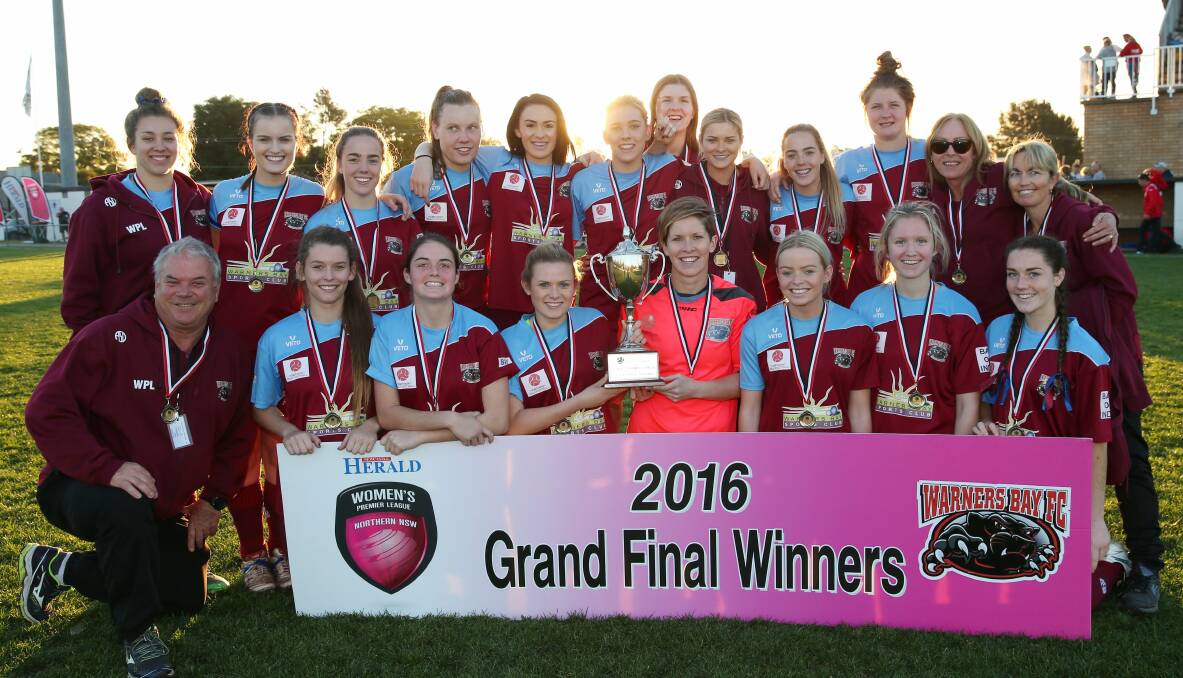 GRINNERS: Warners Bay after beating Wallsend 1-0 at Weston on Sunday to win the Herald Women's Premier League grand final. Picture: Max Mason-Hubers