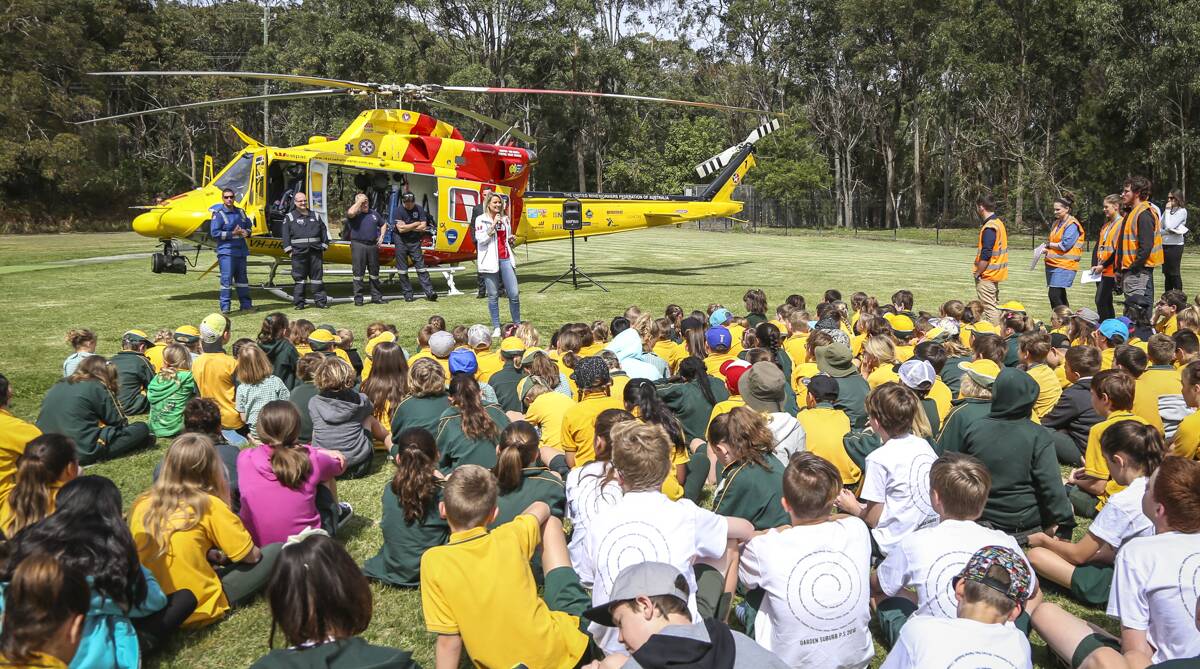 RARE EXPERIENCE: Students at Garden Suburb Public School got to witness a Westpac Rescue Helicopter landing last week.