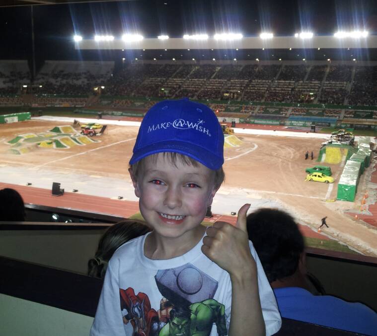 HOPE: You could not wipe the smile off the face of Nathan Kleef when he got to realise his wish this month by going to Monster Jam in Brisbane.
