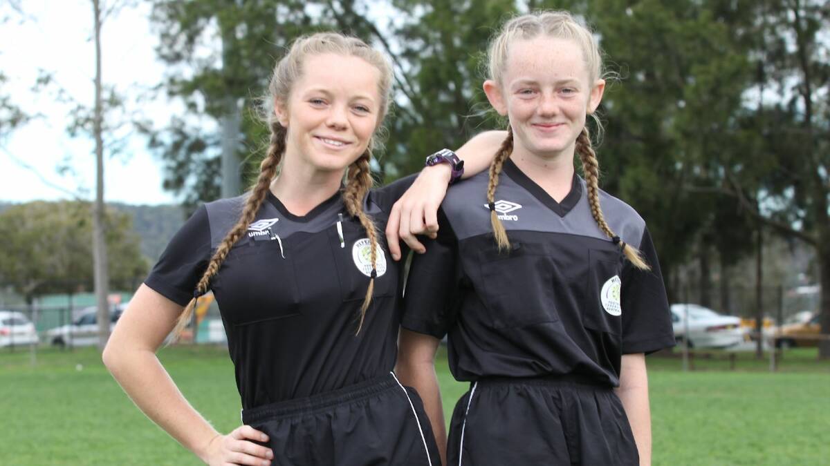 SISTER ACT: Verity Norris, 16, and younger sister Maxine, 13, are rising through the referee ranks in Northern NSW. Picture: Jeff Keating.