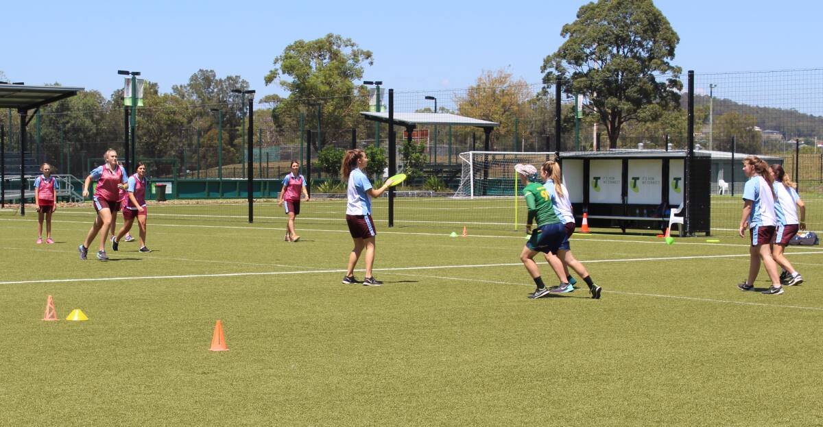 NEW SPORTS: Students got to try their hand at ultimate frisbee during the Girls Get Active day at Speers Point on Thursday.