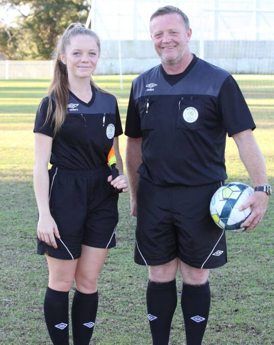 ENJOYMENT: Father and daughter, Daniel and Verity Norris, after officiating together at a recent Herald Women's Premier League round. Picture: Jeff Keating.