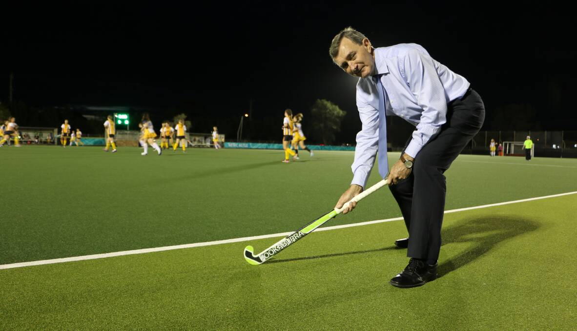 EXCITED: Peter Sweeney, the national coordinator of Australian Masters Hockey and captain of Australia's over 65 team, at the Broadmeadow hockey centre. Picture: Ellie-Marie Watts