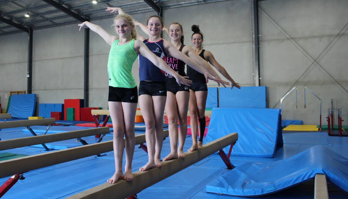 TALENTED: Kaylan Moloney, 12, Jorgie Hills, 14, Aphra O'Brien-Slade, 15, and Jasmine Fischbeck, 17, are off to the Australian National Gymnastics Championships. Picture: Melinda McMillan