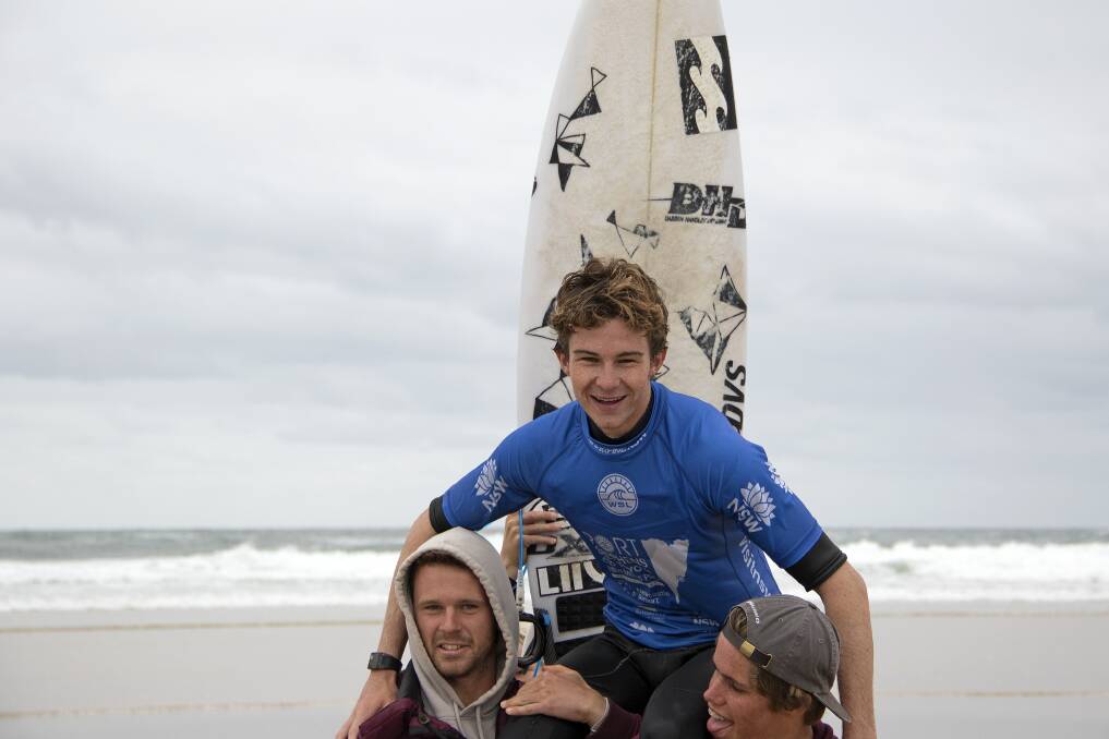 Liam O’Brien from Burleigh Heads after winning the Men's QS1000. Picture: Ethan Smith / Surfing NSW