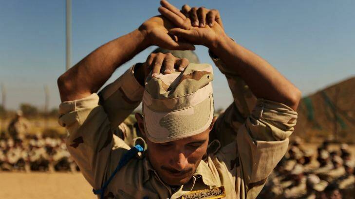 An Iraqi army recruit during a training session at Camp Taji. Photo: Kate Geraghty
