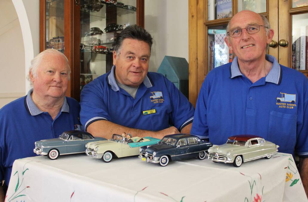 Hunter Model Auto Club president Brian Fairhurst, treasurer Terry Payne and secretary Bill Kenchington.