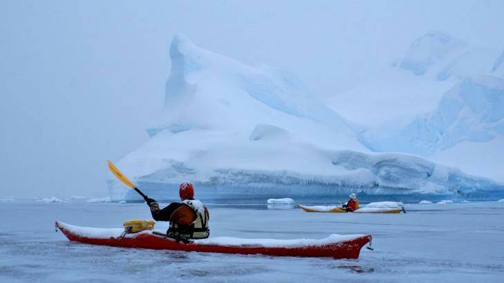 Kayaking in icy waters. Photo: Louise Goldsbury