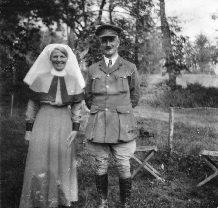 Newcastle nurse Ida Greaves with an unknown officer.
