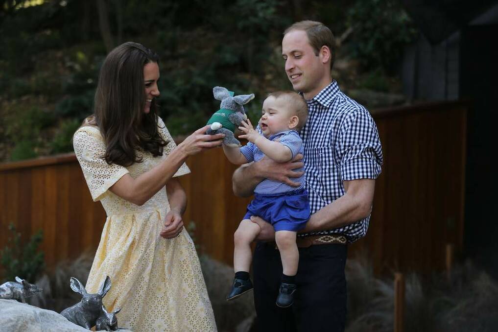 Catherine, Duchess of Cambridge holding Prince George at Taronga Zoo's Bilby Enclosure, in Sydney. Photo: Kate Geraghty