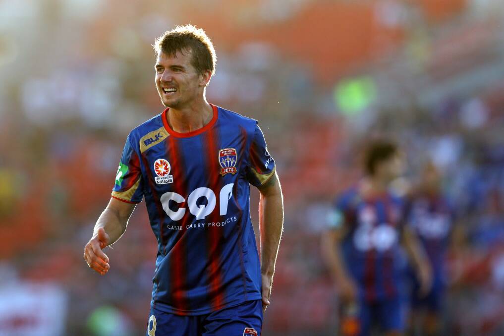 SHOOTER: Newcastle Jets player Joel Griffiths celebrates his penalty goal on Saturday.