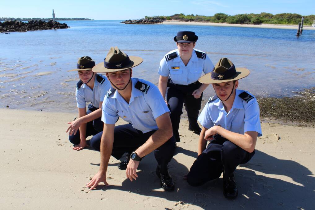 Australian Air Force cadets Newcastle Squadron Cadet Joel Holland of Gateshead, Cadet Corporal Michael Walsh of Toronto, Cadet Sergeant Travis Tuckwell of Muswellbrook, Leading Air Craft Women's Jamie Williams of Valentine.