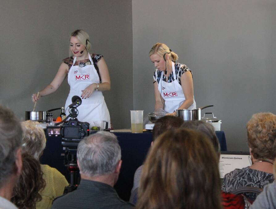 2014 Belmont Healthy Lifestyle Expo at Belmont 16s. My Kitchen Rules contestants Carly and Tresne give a cooking demonstration.