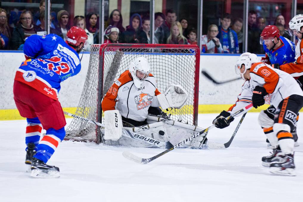 North Stars' Matt Wetini shoots his team's only goal against the Melbourne Mustangs. Picture: Mark Bradford