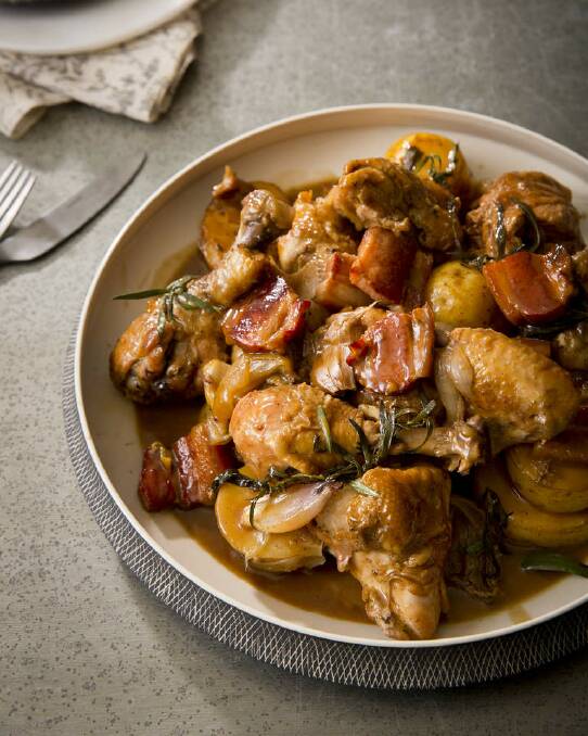 Chicken fricassee with cherry tomatoes, rosemary and olives <a href="http://www.goodfood.com.au/good-food/cook/recipe/chicken-fricassee-with-cherry-tomatoes-rosemary-and-olives-20111019-29usk.html"><b>(RECIPE HERE).</b></a> Photo: Jessica Dale