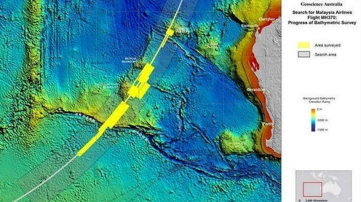 A map of the latest MH370 search area, focusing on a narrow arc in the southern Indian Ocean.

 Photo: Australian Transport Safety Bureau