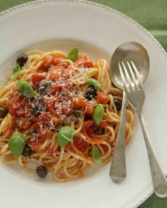 Jill Dupleix's spaghetti alla pomodoro <a href="http://www.goodfood.com.au/good-food/cook/recipe/spaghetti-alla-pomodoro-20111018-29wqo.html"><b>(recipe here).</b></a> Photo: Marina Oliphant (Styling by Caro