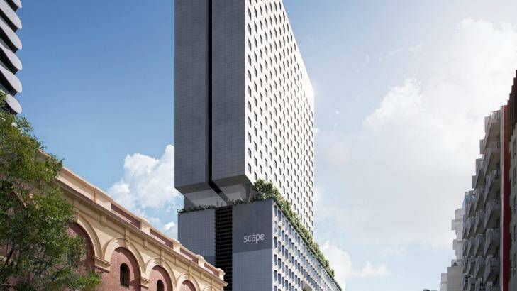 Renders of the new Scape student accommodation on the CUB site on Swanston Street in Melbourne Photo: Nick Lenaghan