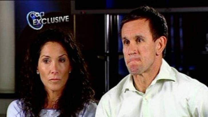 'I did not commit an act of abuse' ... Matthew Johns and wife Trish on ACA in 2009.  Photo: Channel Nine