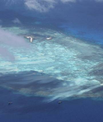 Burgos Reef, May 2014. Notable is the presence of a small structure on the islet.  Photo: Supplied