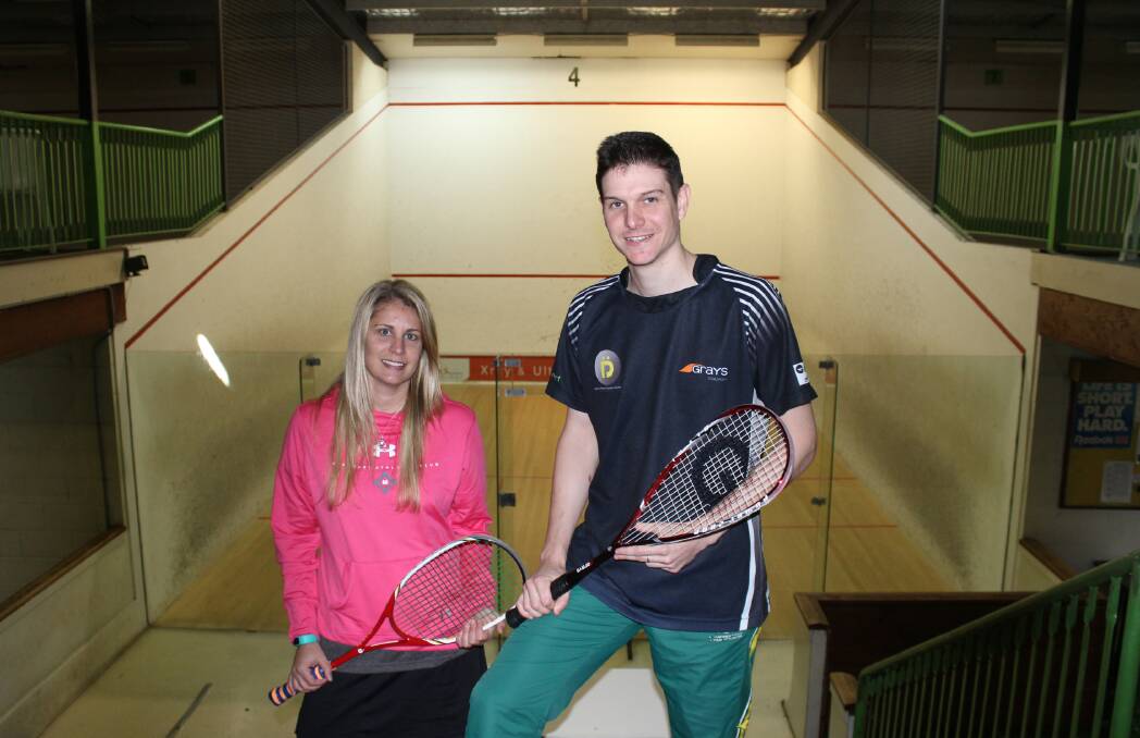 2015 Newcastle Squash Open women's and men's title winners Heidi Mather and Matt Karwalski at Cardiff Sports Centre.