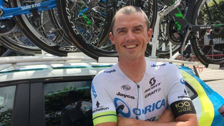 Tribute: SImon Gerrans with the armband his team-mates will wear on Wednesday's stage of the Tour de France. Photo: Orica-GreenEDGE